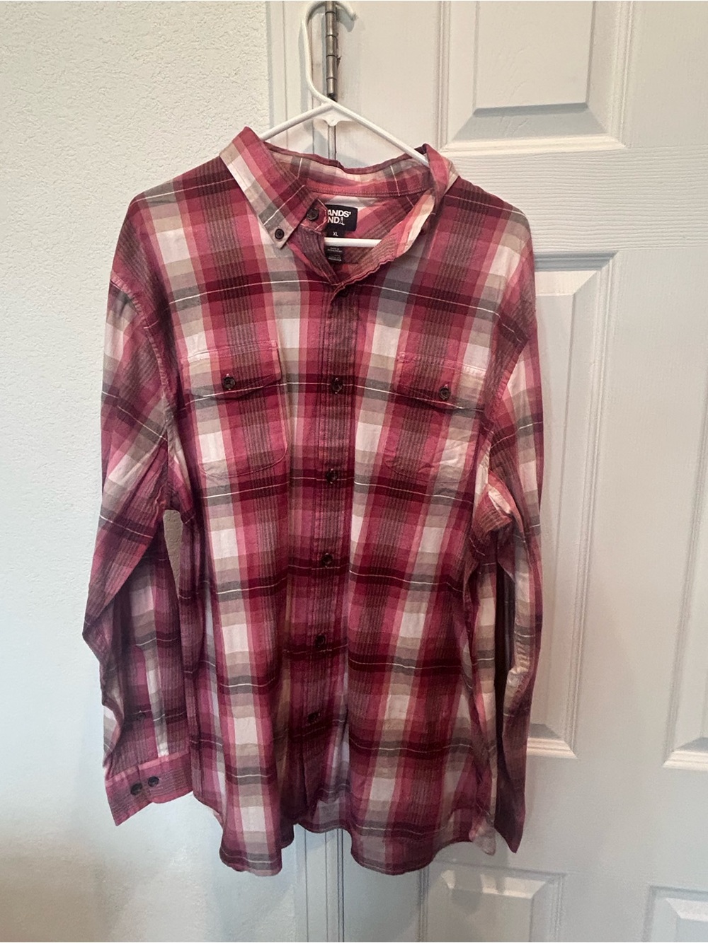 Lands' End Men's Red Plaid Button-Down Shirt